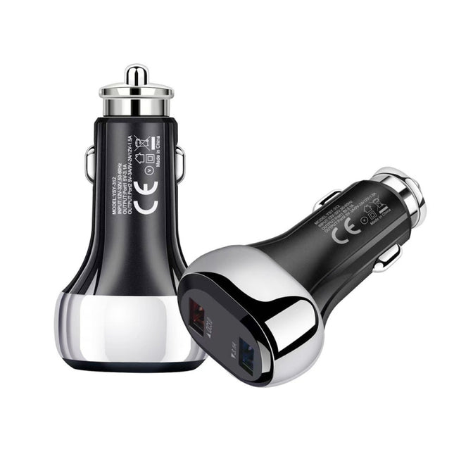 YSY-312 18W Portable QC3.0 Dual USB Mobile Phones and Tablet PCs Universal Car Charger(Black)-garmade.com