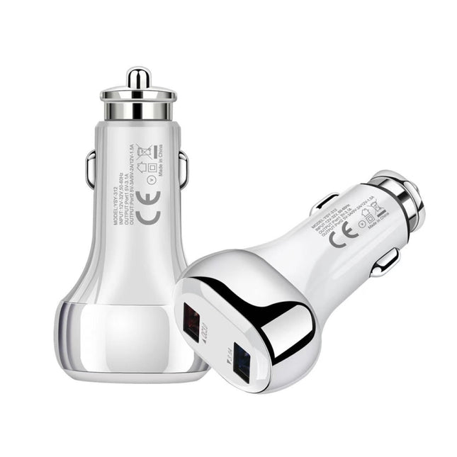YSY-312 18W Portable QC3.0 Dual USB Mobile Phones and Tablet PCs Universal Car Charger(White)-garmade.com
