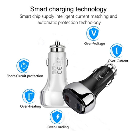 YSY-312 18W Portable QC3.0 Dual USB Mobile Phones and Tablet PCs Universal Car Charger(White)-garmade.com