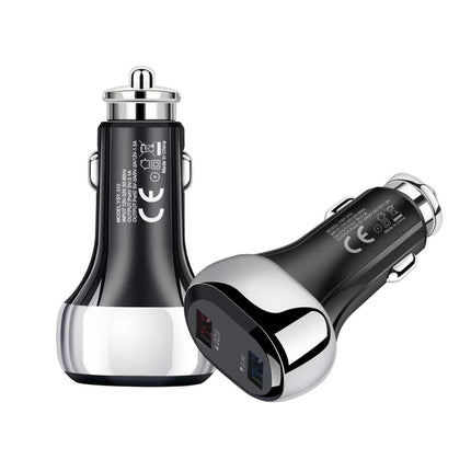 YSY-312 2 in 1 18W Portable QC3.0 Dual USB Car Charger + 1m 3A USB to Micro USB Data Cable Set(Black)-garmade.com