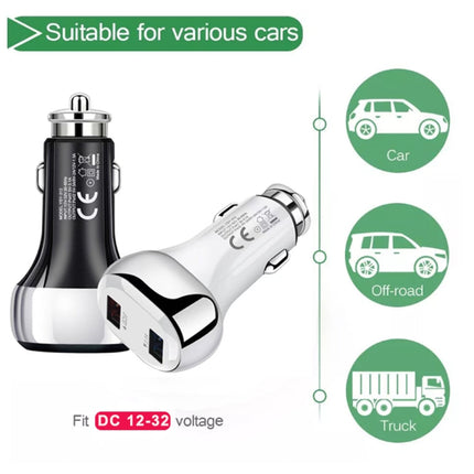 YSY-312 2 in 1 18W Portable QC3.0 Dual USB Car Charger + 1m 3A USB to Micro USB Data Cable Set(White)-garmade.com