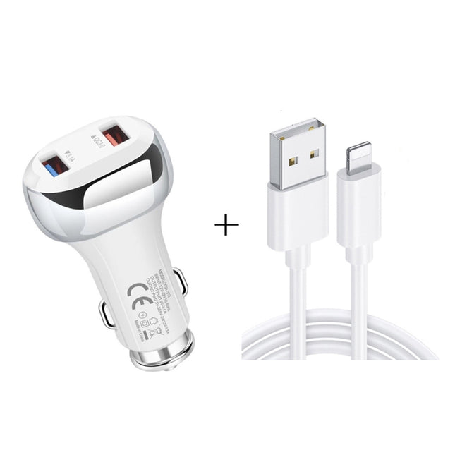 YSY-312 2 in 1 18W Portable QC3.0 Dual USB Car Charger + 1m 3A USB to 8 Pin Data Cable Set(White)-garmade.com