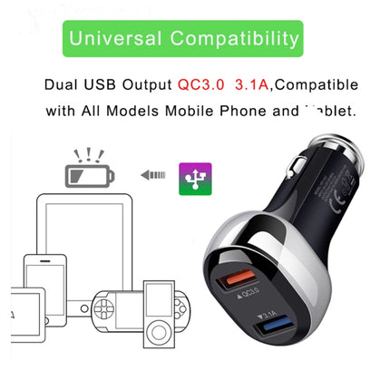 YSY-312 2 in 1 18W Portable QC3.0 Dual USB Car Charger + 1m 3A USB to 8 Pin Data Cable Set(Black)-garmade.com