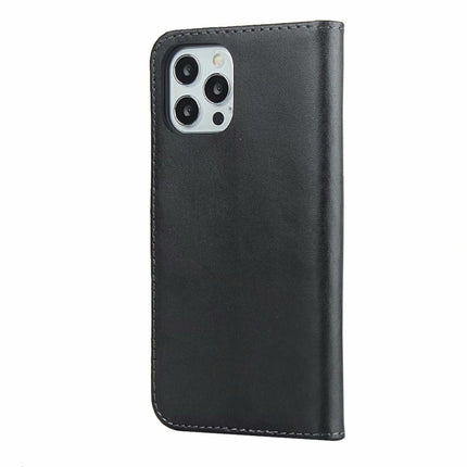 Plain Texture Cowhide Leather Horizontal Flip Case with Magnetic Clasp & Holder & Card Slots & Wallet For iPhone 12 / 12 Pro(Black)-garmade.com