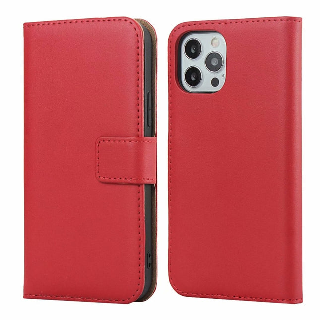 Plain Texture Cowhide Leather Horizontal Flip Case with Magnetic Clasp & Holder & Card Slots & Wallet For iPhone 12 / 12 Pro(Red)-garmade.com