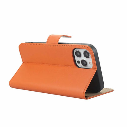 Plain Texture Cowhide Leather Horizontal Flip Case with Magnetic Clasp & Holder & Card Slots & Wallet For iPhone 12 / 12 Pro(Orange)-garmade.com