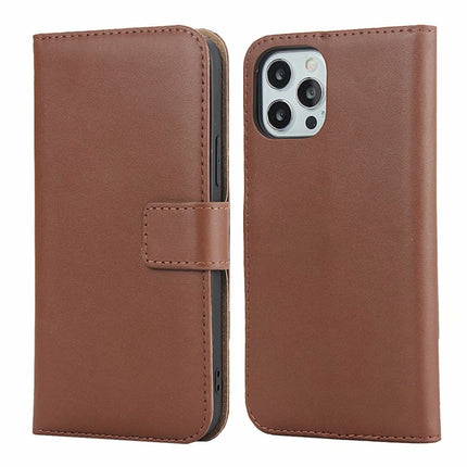 Plain Texture Cowhide Leather Horizontal Flip Case with Magnetic Clasp & Holder & Card Slots & Wallet For iPhone 12 / 12 Pro(Brown)-garmade.com