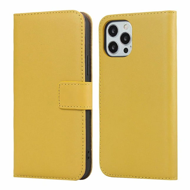 Plain Texture Cowhide Leather Horizontal Flip Case with Magnetic Clasp & Holder & Card Slots & Wallet For iPhone 12 Mini(Yellow)-garmade.com