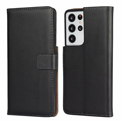 Plain Texture Cowhide Leather Horizontal Flip Case with Magnetic Clasp & Holder & Card Slots & Wallet For Samsung Galaxy S21 Ultra 5G(Black)-garmade.com