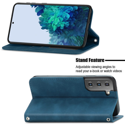 For Samsung Galaxy S21 Plus Retro Skin Feel Business Magnetic Horizontal Flip Leather Case with Holder & Card Slots & Wallet & Photo Frame(Blue)-garmade.com