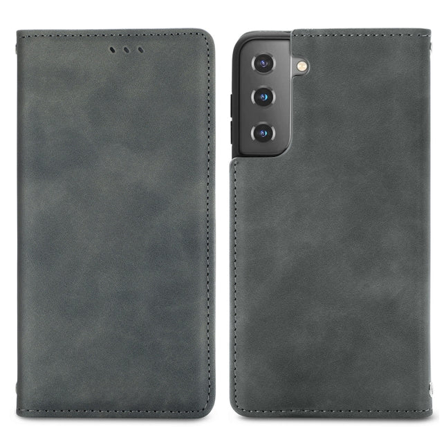For Samsung Galaxy S21 Plus Retro Skin Feel Business Magnetic Horizontal Flip Leather Case with Holder & Card Slots & Wallet & Photo Frame(Grey)-garmade.com