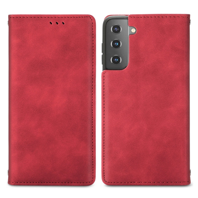 For Samsung Galaxy S21 Plus Retro Skin Feel Business Magnetic Horizontal Flip Leather Case with Holder & Card Slots & Wallet & Photo Frame(Red)-garmade.com