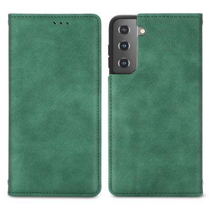 For Samsung Galaxy S21 Plus Retro Skin Feel Business Magnetic Horizontal Flip Leather Case with Holder & Card Slots & Wallet & Photo Frame(Green)-garmade.com