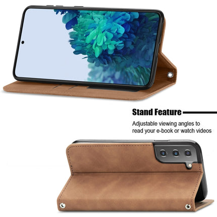 For Samsung Galaxy S21 Retro Skin Feel Business Magnetic Horizontal Flip Leather Case with Holder & Card Slots & Wallet & Photo Frame(Brown)-garmade.com