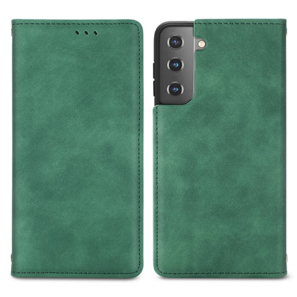 For Samsung Galaxy S21 Retro Skin Feel Business Magnetic Horizontal Flip Leather Case with Holder & Card Slots & Wallet & Photo Frame(Green)-garmade.com