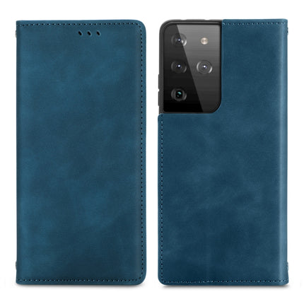 For Samsung Galaxy S21 Ultra Retro Skin Feel Business Magnetic Horizontal Flip Leather Case with Holder & Card Slots & Wallet & Photo Frame(Blue)-garmade.com