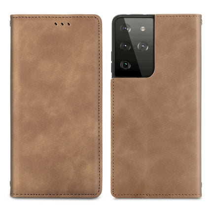 For Samsung Galaxy S21 Ultra Retro Skin Feel Business Magnetic Horizontal Flip Leather Case with Holder & Card Slots & Wallet & Photo Frame(Brown)-garmade.com