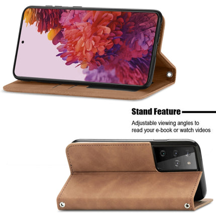 For Samsung Galaxy S21 Ultra Retro Skin Feel Business Magnetic Horizontal Flip Leather Case with Holder & Card Slots & Wallet & Photo Frame(Brown)-garmade.com