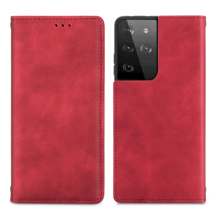 For Samsung Galaxy S21 Ultra Retro Skin Feel Business Magnetic Horizontal Flip Leather Case with Holder & Card Slots & Wallet & Photo Frame(Red)-garmade.com