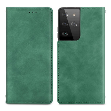 For Samsung Galaxy S21 Ultra Retro Skin Feel Business Magnetic Horizontal Flip Leather Case with Holder & Card Slots & Wallet & Photo Frame(Green)-garmade.com