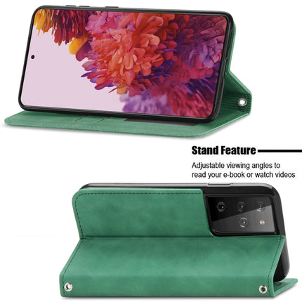 For Samsung Galaxy S21 Ultra Retro Skin Feel Business Magnetic Horizontal Flip Leather Case with Holder & Card Slots & Wallet & Photo Frame(Green)-garmade.com