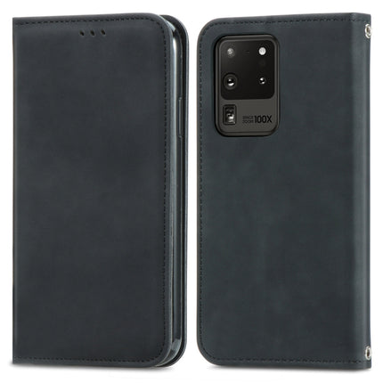 For Samsung Galaxy S20 Ultra Retro Skin Feel Business Magnetic Horizontal Flip Leather Case with Holder & Card Slots & Wallet & Photo Frame(Black)-garmade.com