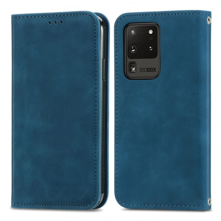 For Samsung Galaxy S20 Ultra Retro Skin Feel Business Magnetic Horizontal Flip Leather Case with Holder & Card Slots & Wallet & Photo Frame(Blue)-garmade.com