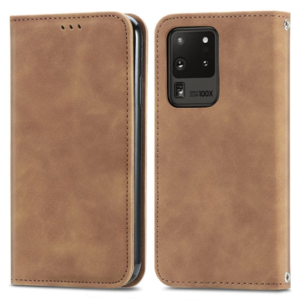 For Samsung Galaxy S20 Ultra Retro Skin Feel Business Magnetic Horizontal Flip Leather Case with Holder & Card Slots & Wallet & Photo Frame(Brown)-garmade.com
