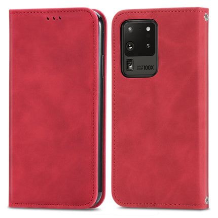 For Samsung Galaxy S20 Ultra Retro Skin Feel Business Magnetic Horizontal Flip Leather Case with Holder & Card Slots & Wallet & Photo Frame(Red)-garmade.com
