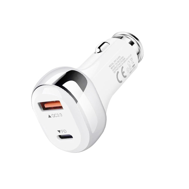 YSY-312PD PD 20W USB-C / Type-C + QC3.0 18W USB Interface 38W High-power Car Charger(White)-garmade.com