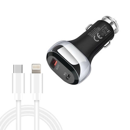 YSY-312PD QC3.0 18W USB + PD 20W USB-C / Type-C Car Charger with Type-C to 8 Pin Data Cable(Black)-garmade.com