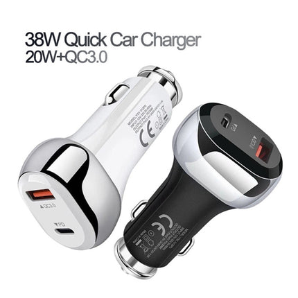 YSY-312PD QC3.0 18W USB + PD 20W USB-C / Type-C Car Charger with Type-C to Type-C Data Cable(White)-garmade.com