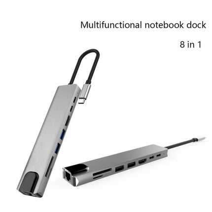 Aluminum Alloy 8 in 1 Multi HD USB 3.0 USB-C Hub Adapter Charging SD PD and TF RJ45 Card Reader Adapter for MacBook Pro Air-garmade.com