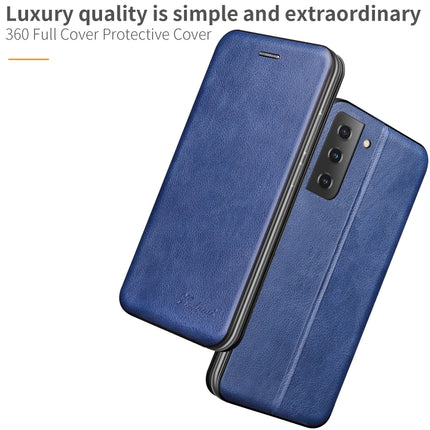 For Samsung Galaxy S21 Ultra 5G Retro Texture Magnetic Leather Case with Card Slot & Holder(Blue)-garmade.com