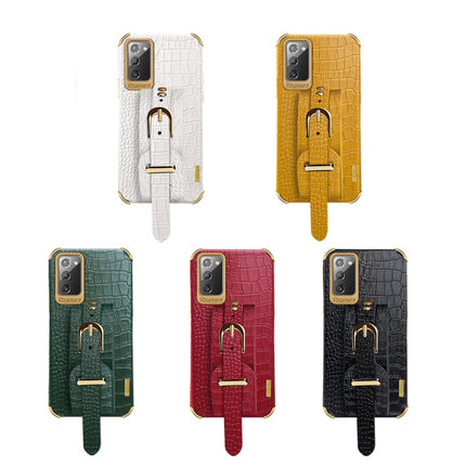 For Samsung Galaxy Note20 Electroplated TPU Crocodile Pattern Leather Case with Wrist Strap(White)-garmade.com