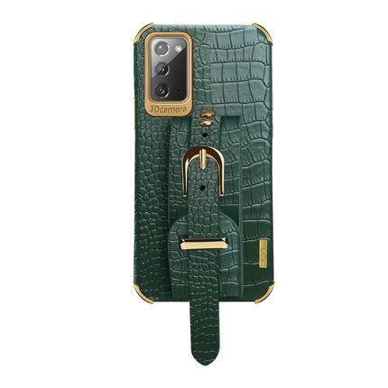 For Samsung Galaxy Note20 Electroplated TPU Crocodile Pattern Leather Case with Wrist Strap(Green)-garmade.com