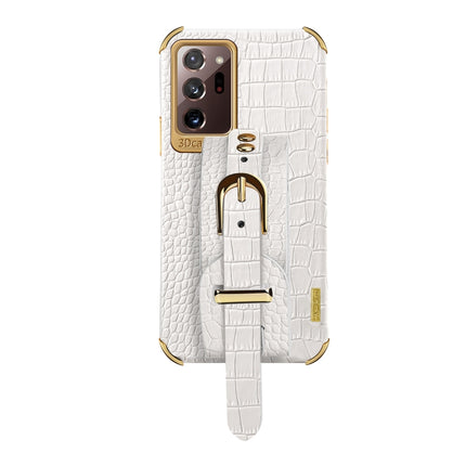 For Samsung Galaxy Note20 Ultra Electroplated TPU Crocodile Pattern Leather Case with Wrist Strap(White)-garmade.com