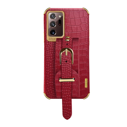 For Samsung Galaxy Note20 Ultra Electroplated TPU Crocodile Pattern Leather Case with Wrist Strap(Red)-garmade.com