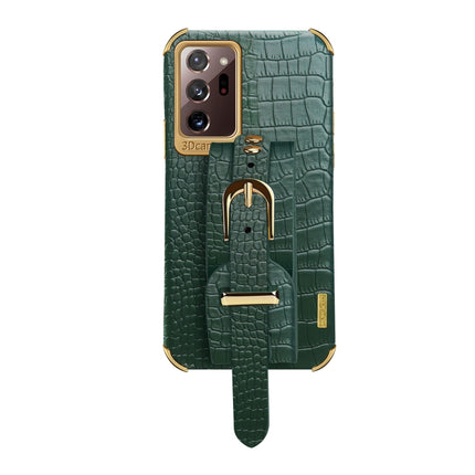 For Samsung Galaxy Note20 Ultra Electroplated TPU Crocodile Pattern Leather Case with Wrist Strap(Green)-garmade.com