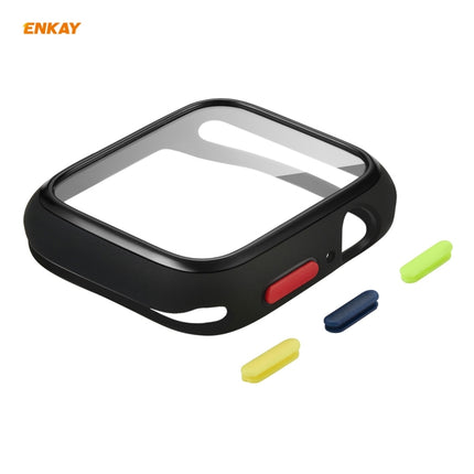 ENKAY Hat-prince Full Coverage TPU Case + Tempered Glass Protector for Apple Watch Series 6 / 5 / 4 / SE 44mm(Black)-garmade.com