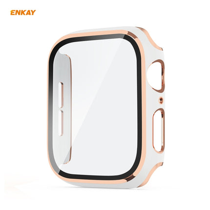 ENKAY Hat-Prince Full Coverage Electroplated PC Case + Tempered Glass Protector for Apple Watch Series 6 / 5 / 4 / SE 40mm(White+Champagne)-garmade.com