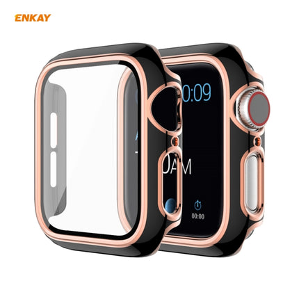 ENKAY Hat-Prince Full Coverage Electroplated PC Case + Tempered Glass Protector for Apple Watch Series 6 / 5 / 4 / SE 40mm(Black+Champagne)-garmade.com