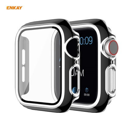 ENKAY Hat-Prince Full Coverage Electroplated PC Case + Tempered Glass Protector for Apple Watch Series 6 / 5 / 4 / SE 40mm(Black+Silver)-garmade.com