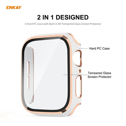 ENKAY Hat-Prince Full Coverage Electroplated PC Case + Tempered Glass Protector for Apple Watch Series 6 / 5 / 4 / SE 40mm(White+Silver)-garmade.com