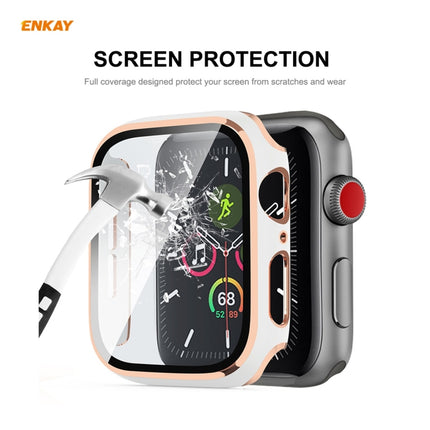 ENKAY Hat-Prince Full Coverage Electroplated PC Case + Tempered Glass Protector for Apple Watch Series 6 / 5 / 4 / SE 40mm(White+Silver)-garmade.com
