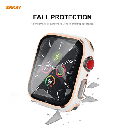 ENKAY Hat-Prince Full Coverage Electroplated PC Case + Tempered Glass Protector for Apple Watch Series 6 / 5 / 4 / SE 40mm(White+Champagne)-garmade.com