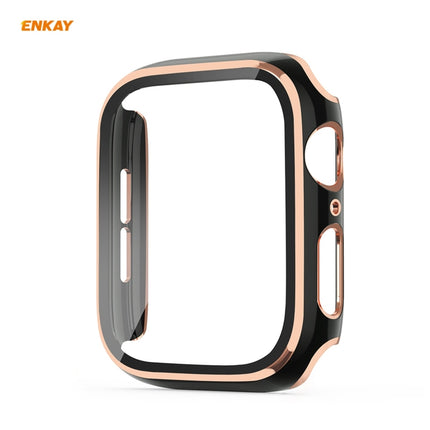 ENKAY Hat-Prince Full Coverage Electroplated PC Case + Tempered Glass Protector for Apple Watch Series 6 / 5 / 4 / SE 44mm(Black+Champagne)-garmade.com