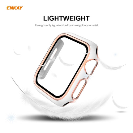 ENKAY Hat-Prince Full Coverage Electroplated PC Case + Tempered Glass Protector for Apple Watch Series 6 / 5 / 4 / SE 44mm(Black+Silver)-garmade.com