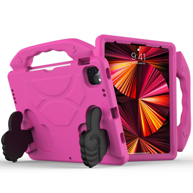 For iPad Pro 11 2022 / 2021 Children EVA Shockproof Tablet Case with Thumb Bracket(Rose Red)-garmade.com