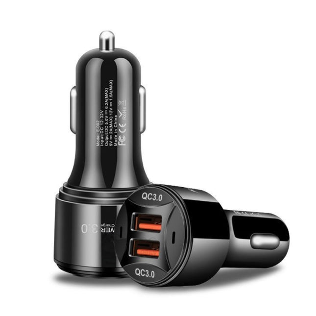 TE-092 36W Dual QC3.0 USB Fast Car Charger(Black)-garmade.com